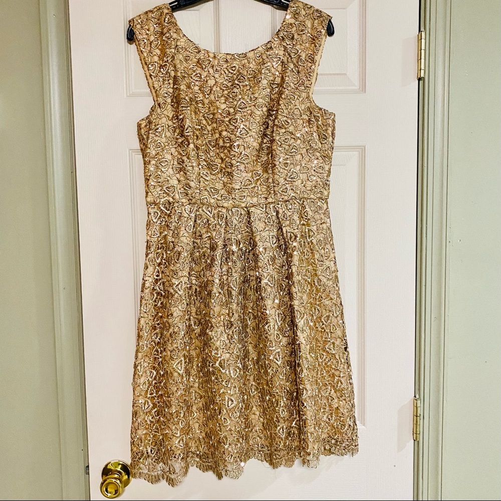 Gold sequin embroidered mini dress size 8